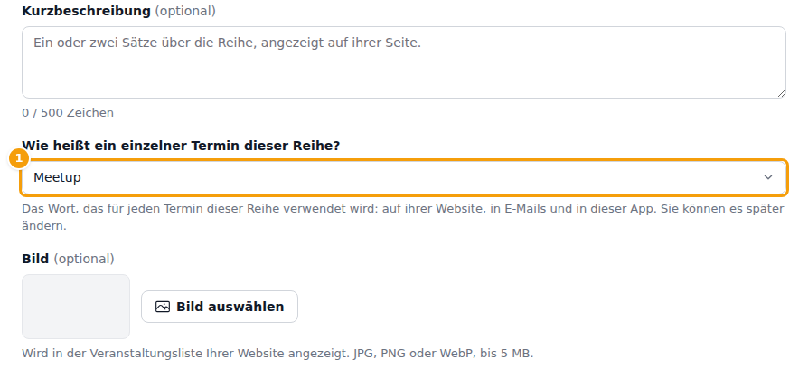Wie heißt ein einzelner Termin? (1) im Formular einer neuen Reihe