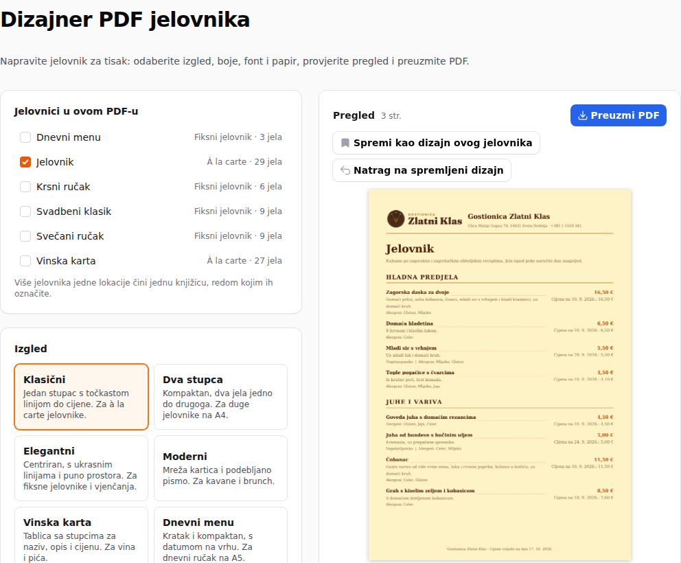 PDF jelovnici spremni za tisak